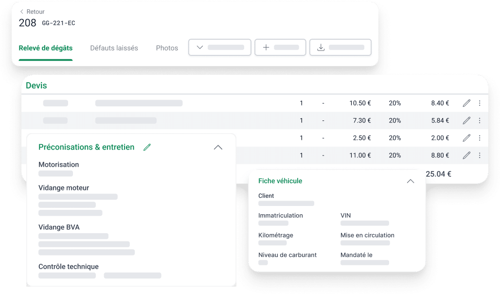 interface logiciel Progicar Remarket montrant la réalisation d'un devis véhicule