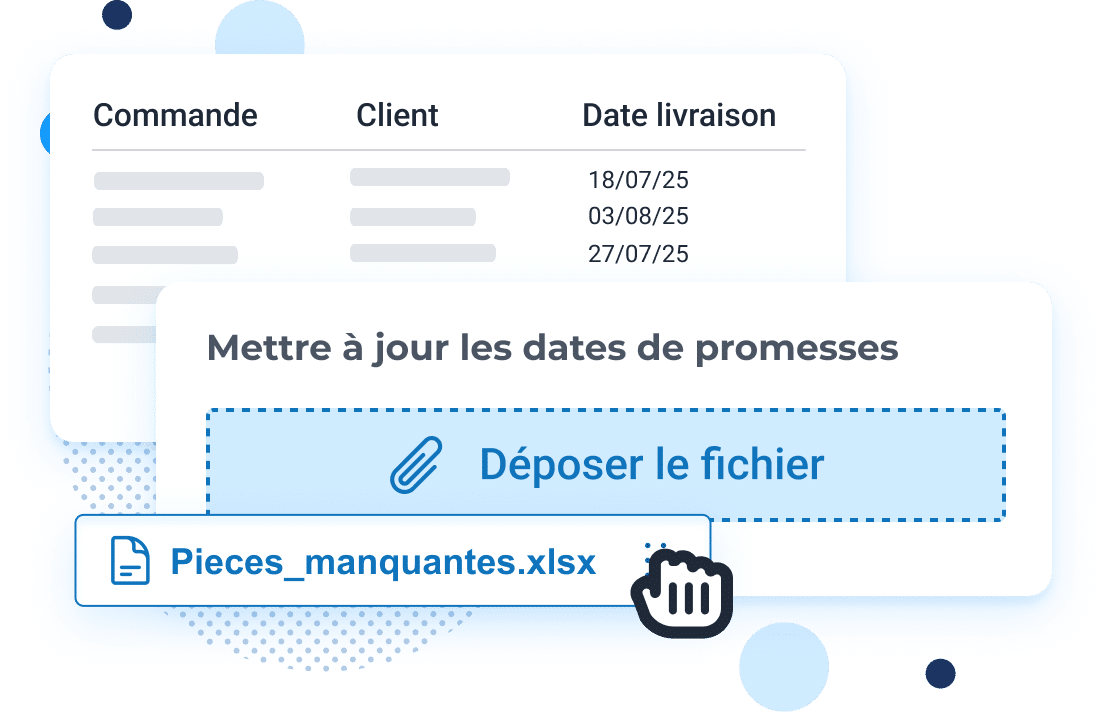 interface logiciel progicar multiparts montrant la mise à jour des dates de promesses
