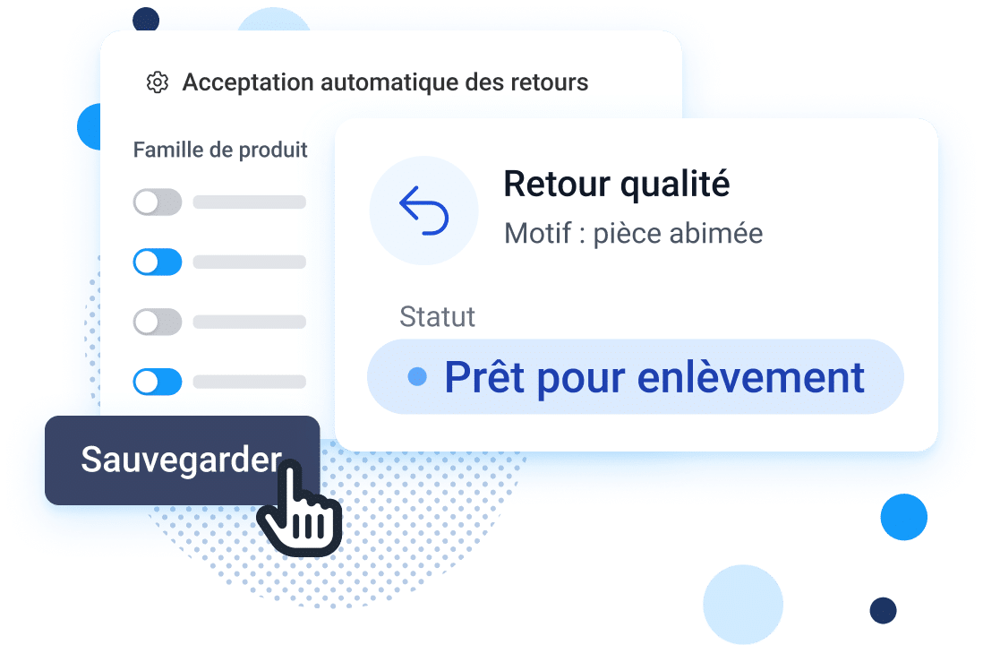 interface logiciel progicar multiparts montrant le paramétrage des retours pièces